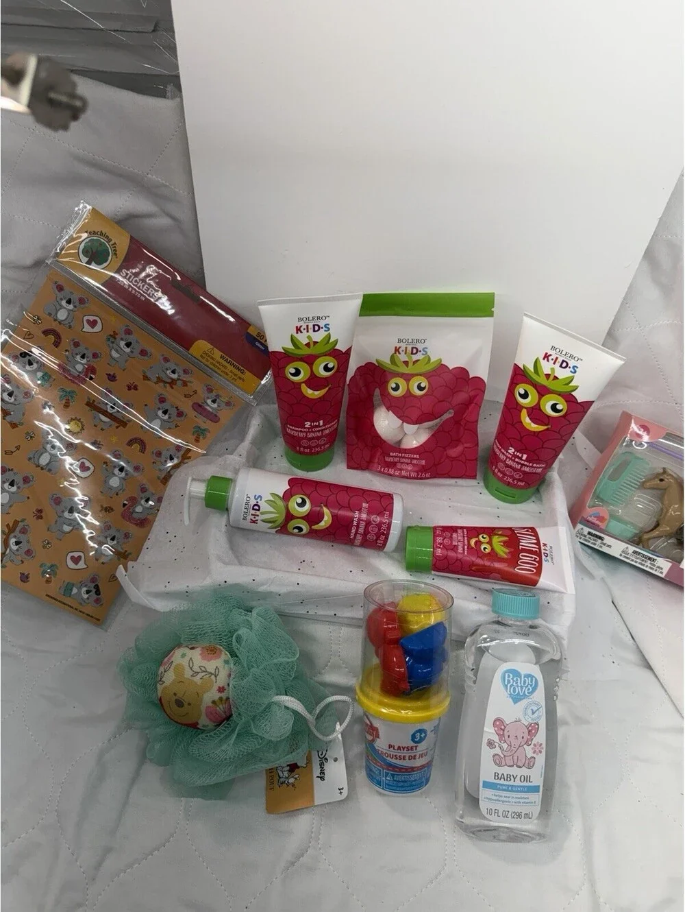 Kids Bath & Activity Gift Bundle Bolero Smurfs Baby Oil Stickers Toys 13 Pc New